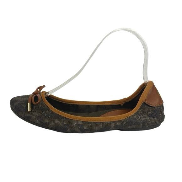 Michael Kors Brown City-Logo Print Bow Accent Slip On Ballerina Comfort Flats 6 - Picture 1 of 4